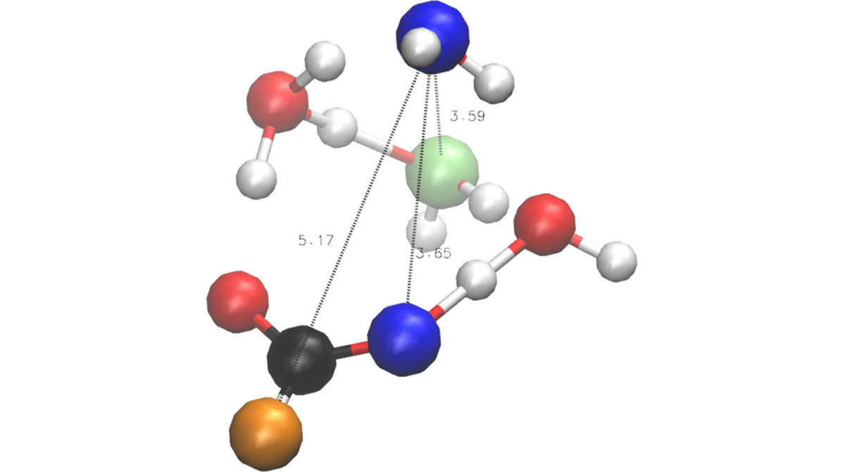 Formic acid water-cluster structure used for ChemiTrees path analysis
